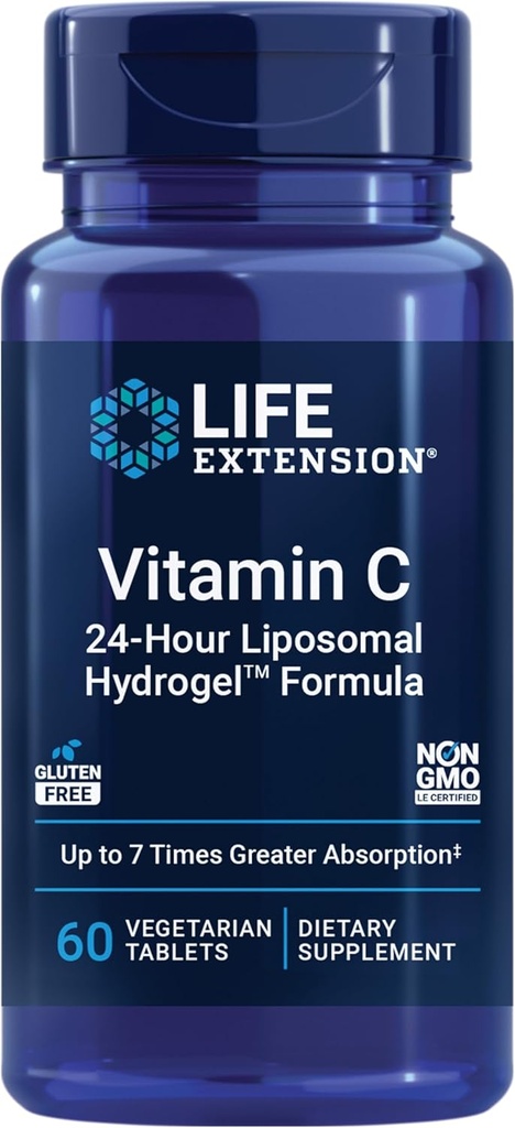 ライフエクステンションビタミンC 24-Hour Liposomal HydrogelTMフォーミュラは、最大24時間、ビタミンC、グルテンフリー、非GMO、ベジタリアン、60錠のほとんどを摂取し、標準的なビタミンCよりも優れています