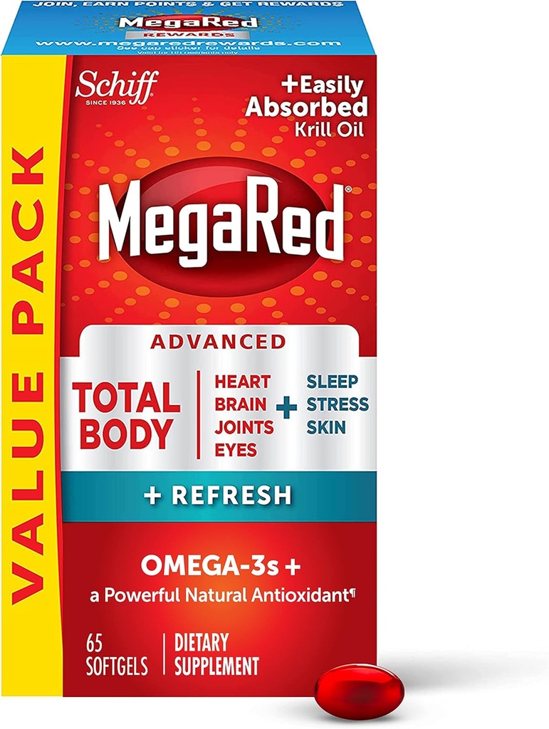 MegaRed Omega-3のブレンドの合計ボディ+500mg Softgelsを、(びんの65の計算)、容易にあなたの中心、接合箇所、頭脳及び目を支えるためにKrillオイルを吸収しました