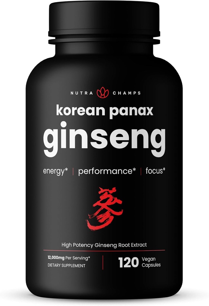 NutraChamps Korea Red Panax Ginsengカプセル | エネルギー、焦点、性能、Vitality&Immeサポートの余分強さのGinsenosides | 韓国のGinsengの根のエキス(120、赤)