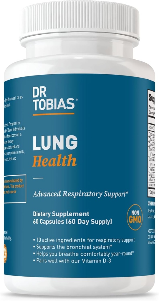 Dr. Tobias Lung Health Supplement with Vitamin C, Butterbur, Quercetin & Bromelain, Bronchial & Respiratory System, Non-GMO, 60 Capsules, 60 サービングのための高度なLung Cleanse Detox式