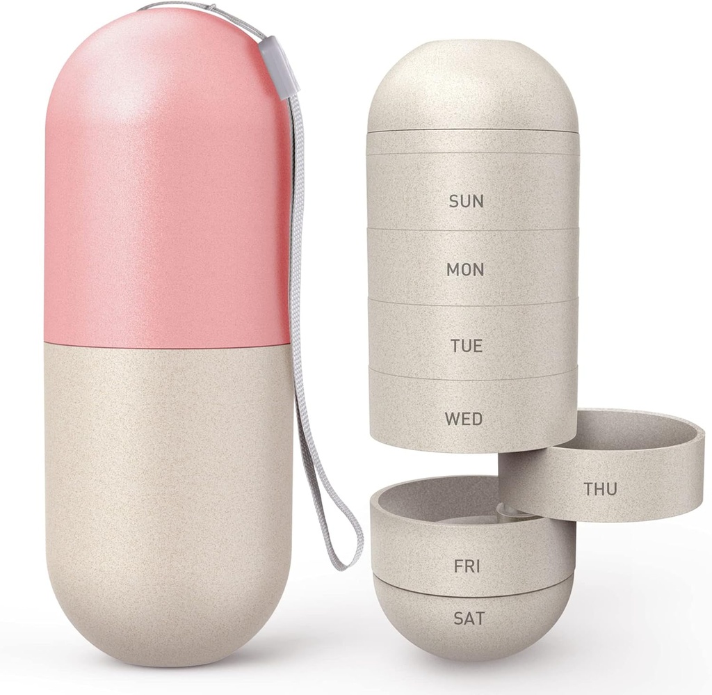 Zannakiは大きいコンパートメントの穀物繊維の湿気の証拠のかわいいウィークリーの丸薬のオルガナイザー、レーザー カービングの印、BPAの自由な旅行ハイキングの丸薬、ビタミン、魚油、補足を握る7日の丸薬箱の箱をハイキングします