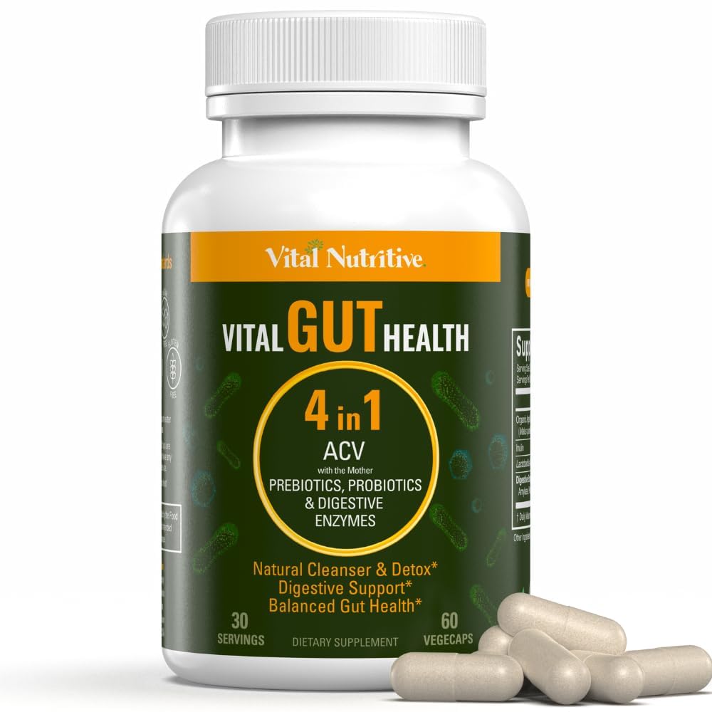 Vital Gut Health 4in1フォーミュラとApple Cider Vinegar, Prebiotics & Probiotics, 強力な免疫サポートと完全なガットと消化のサポート