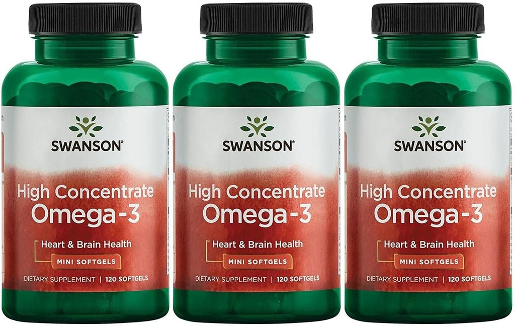 Swanson High Concentrate Omega-3 Fish Oil - Essential Fatty Acids - (120 Softgels, 680mg Each) 3 Pack