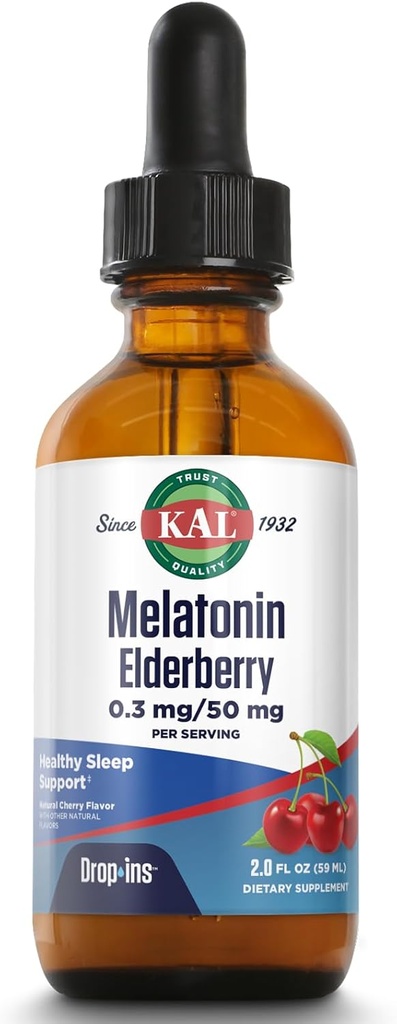 KAL 0.3 Mg Melatonin Cherry Elderberry Dropins, 2 Fluid Ounce