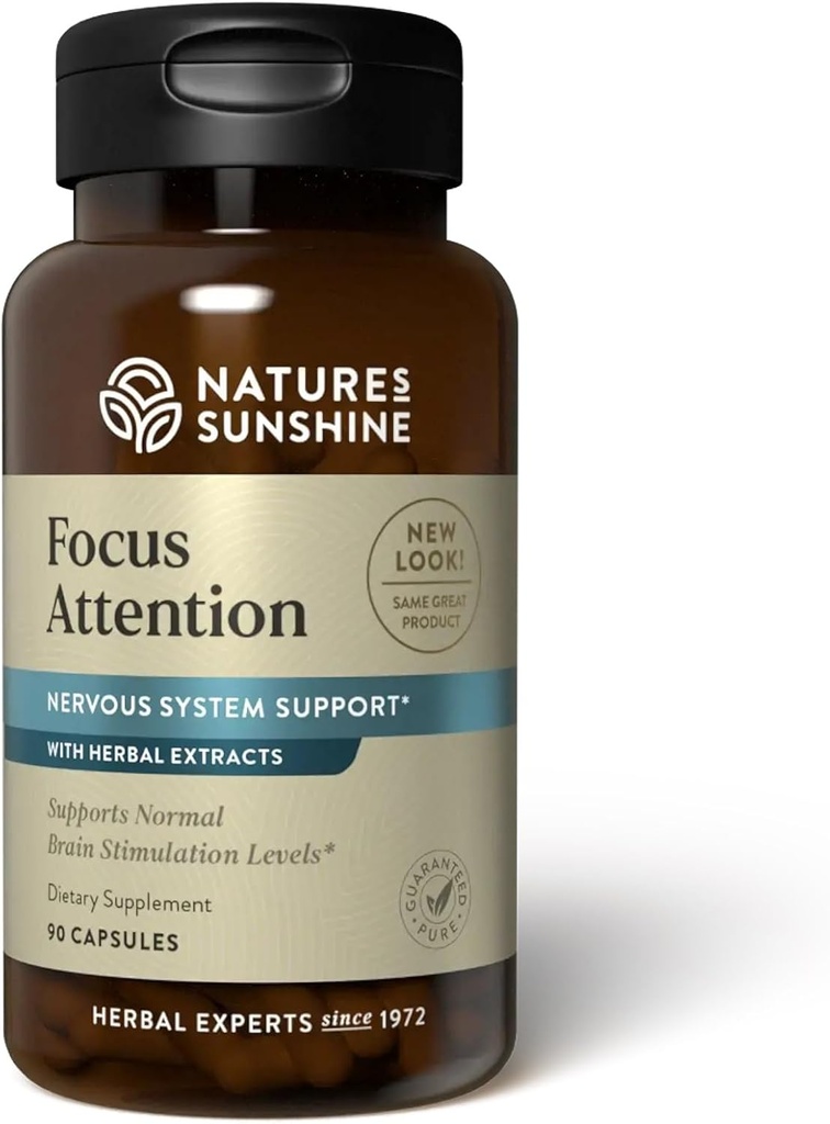 Nature's Sunshine Focus Attention、90カプセル、Brainの血循環と神経伝達物質レベルをサポートしながら、正常な脳刺激レベルを維持するのに役立ちます栄養素を提供
