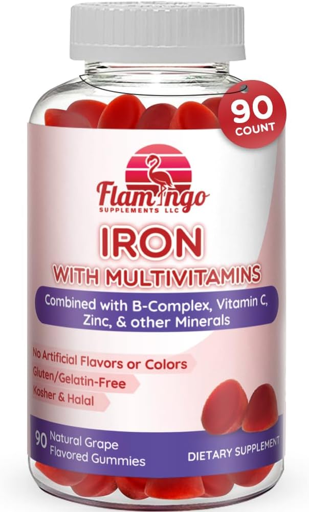 Iron Gummies: New Formula 20 mg Iron per Serving Plus Vitamin C, Zinc, B Complex. Iron Gummies for Women and Men. Anemia Supplement for Fatigue, Prenatal Pregnancy- Vegan, Kosher- 90 Ct