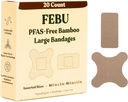 FEBU エコフレンドリー 大型竹包帯 | PFAS 無料で包帯・カット | フレキシブル ファブリック 包帯 | 完全堆肥化・乳液フリー包帯 | 20 カウント 大型