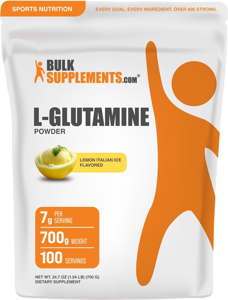 BulkSupplements.com Lグルタミンパウダー - グルタミンサプリメント、アミノ酸サプリメント - レモンイタリアのアイスフレーバー、7g/サービング、700g(1.5ポンド)(パッケージ1)