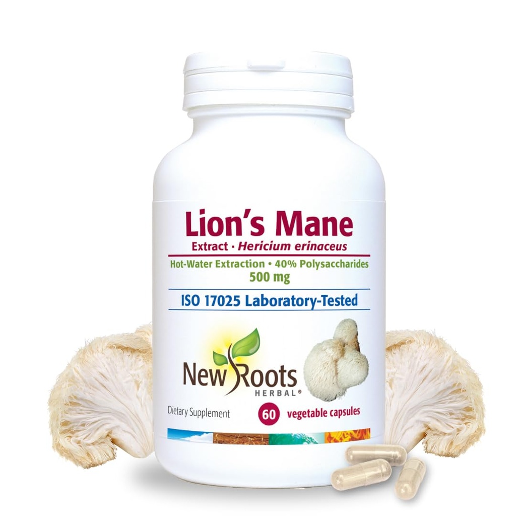 新ROOTS HERBAL ライオンズマネサプリメントカプセル | 500mg ライオンズマネキノコ 濃縮お湯エキス | 記憶・焦点・免疫サポートサプリメント | 60 Veggie Cap