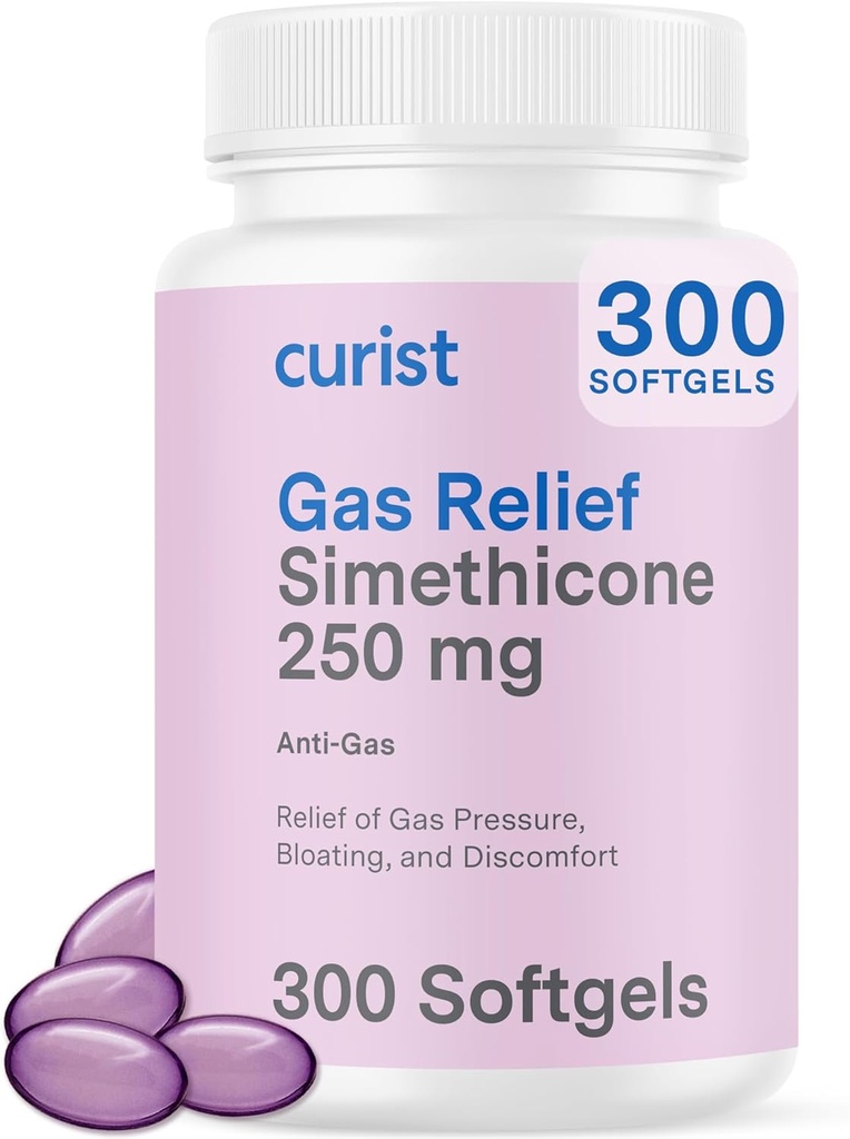 Curist のガスの救助の Simethicone 250 の mg の Softgels (300 の計算) - 消化管救助、浮気の救助及び大人の援助のための反鼓動のガスの丸薬 ガスおよび膨脹の救助 (300 の柔らかいゲル)