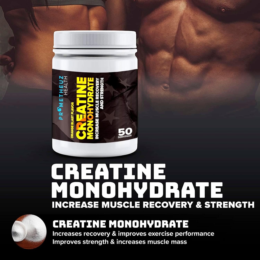 PrometheuzHealth のクレアチンの Monohydrate - 男性および女性のための筋肉回復そして強さを高めて下さい、筋肉および接合箇所を加水させて下さい オレンジ ブラストの味、50のサービング
