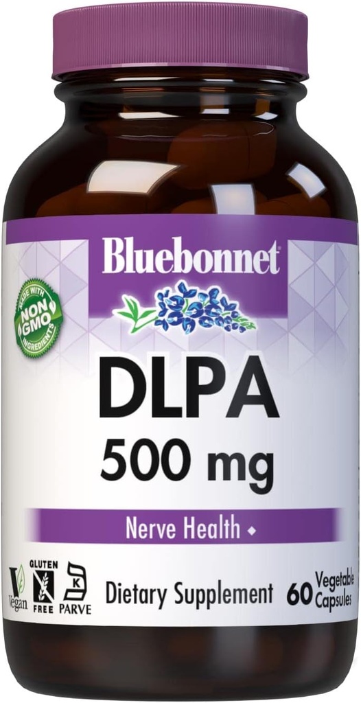 Bluebonnet栄養DLPA(DL-Phenylalanine)500mg、Nervousシステムサポート、大豆フリー、グルテンフリー、非GMO、コーシャ、ビーガン、60野菜カプセル