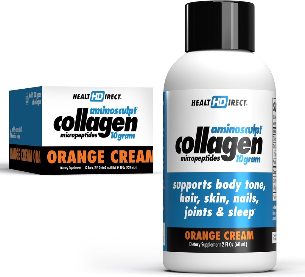 HEALTH DIRECT – 医療グレードの液体コラージュショット – アミノスカルプ シュガーフリー – オレンジ クリーム – 12 のサービング, (12 pk, 2oz ショット) – 関節に良い, ボン, & 睡眠 – より良い髪, 皮膚 & 爪