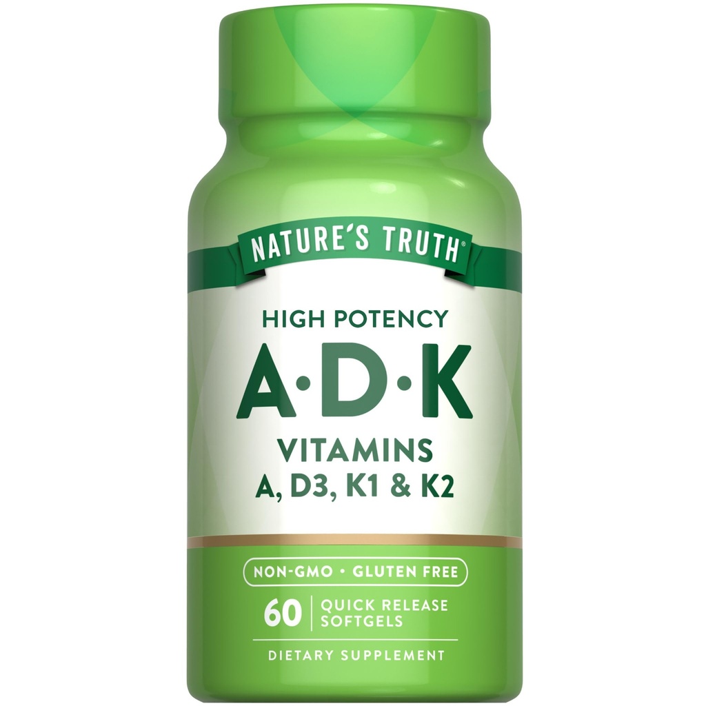 Nature's Truth Vitamin ADK | 60 Softgels | ビタミンA、D3、K1、K2の高効力 | 非GMO&グルテンフリーサプリメント