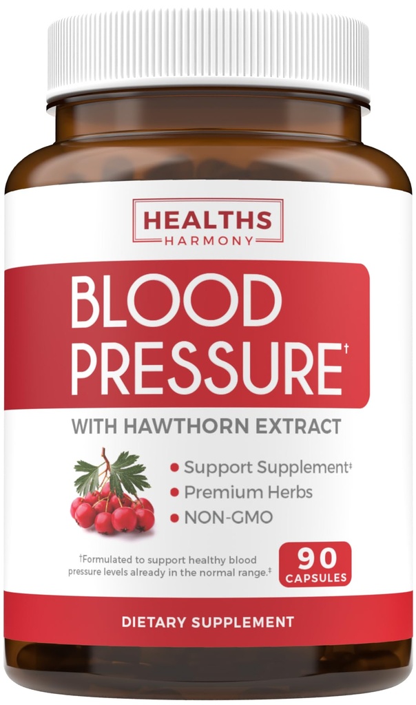 血圧サポートサプリメント(NON-GMO)プレミアムナチュラルハーブ、ビタミン&ベリー - Hawthornベリーエキスの高い投与量 - 正常な範囲ですでに血圧レベルをサポート - 90カプセル