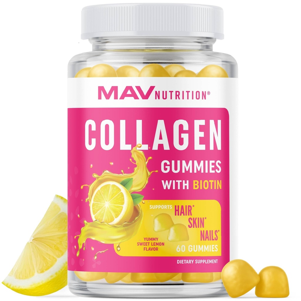 女性のためのコラージュグミー | 200mg 加水分解コラーゲン + 2500mcg ビオチン、ビタミンC、E&亜鉛で | アンチエイジング、髪の成長、皮膚、強力な爪 | 非GMO ビタミンサプリメント | 60 カウント