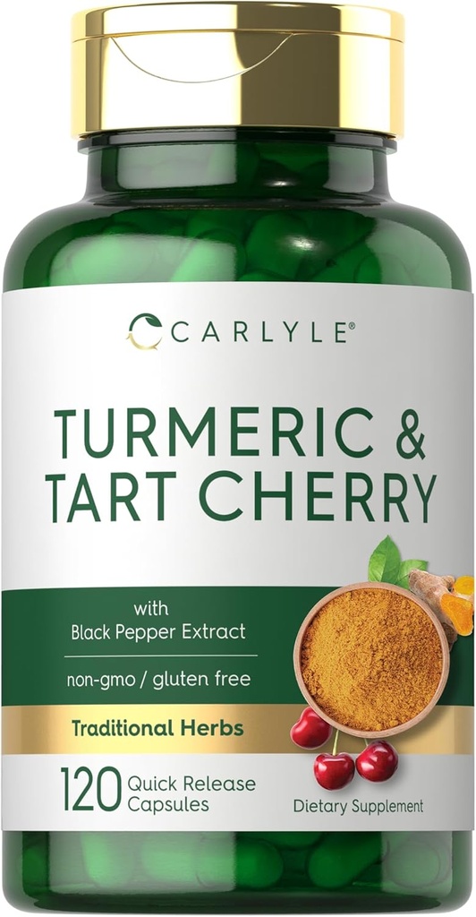Carlyle Turmeric and Tart Cherry Capsules | 120 Count | with Bioperine | Vegetarian, Non-GMO, Gluten Free Supplement