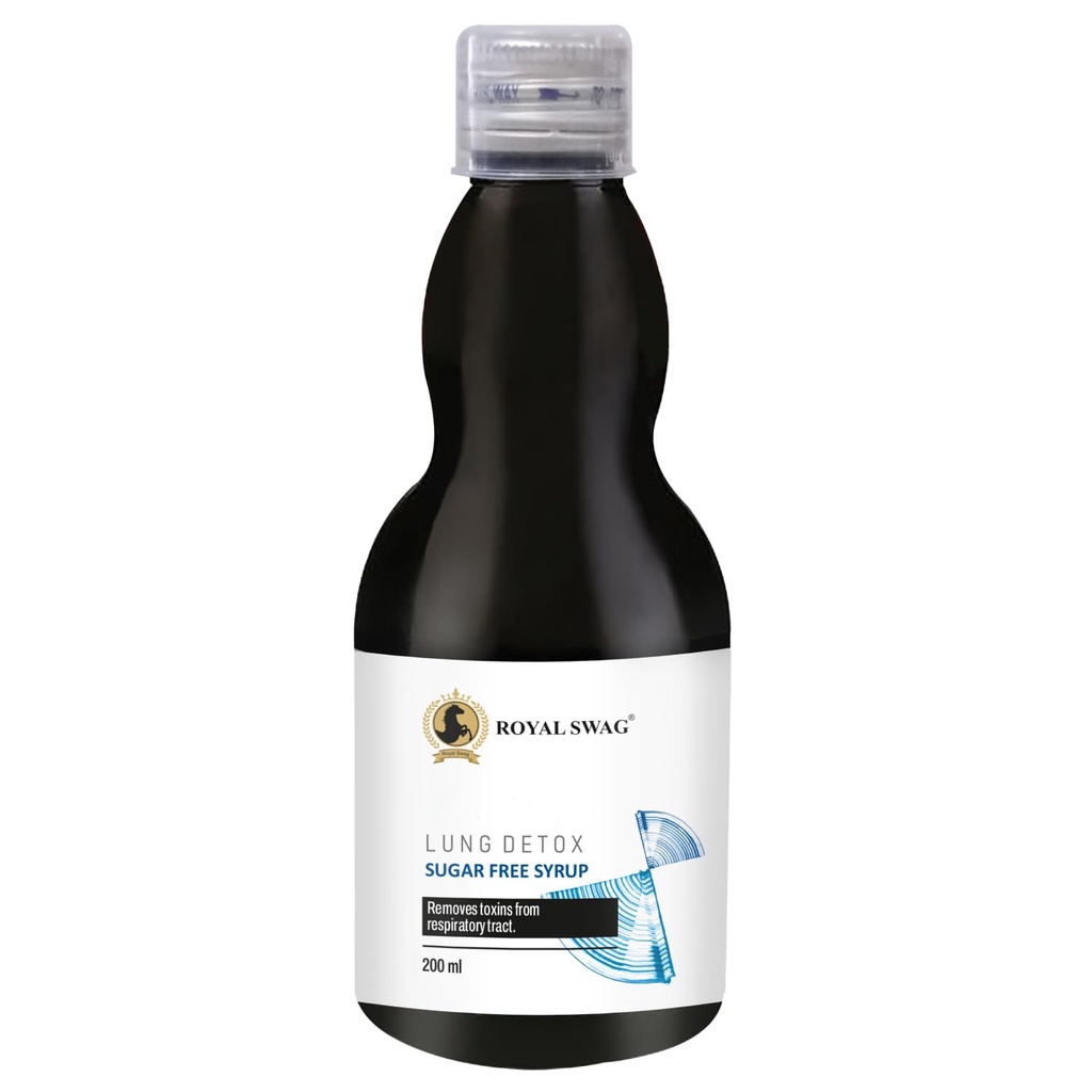 ROYAL SWAG Ayurvedic Lung Detox Syrup 200 ml ハーブサプリメント | 天然エキスのタルシ、ムレヒ、ヴァサバ、ピパリ、およびターメリックで作られた | 肺浄化および解毒のための砂糖無料シロップ