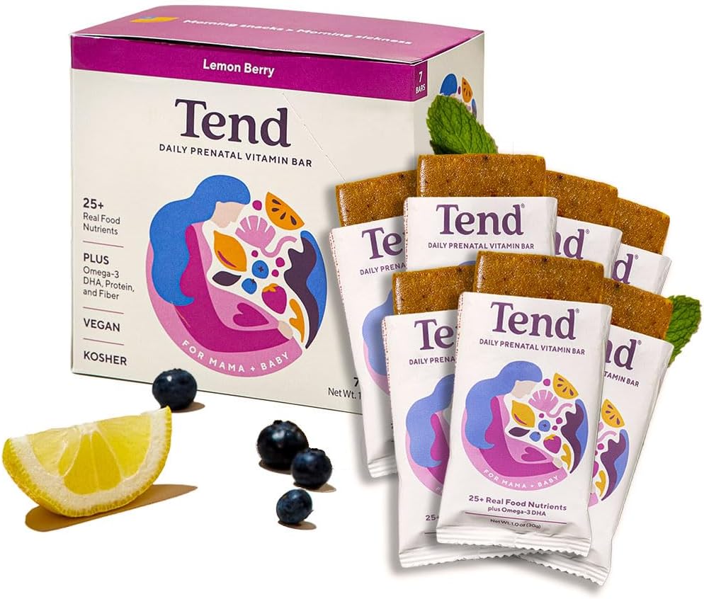 Tend 毎日最高の胎児ビタミンバー、妊娠中および産後の母親のための有機成分で作られた、DHA、ビタミンD、B、コリン、葉酸塩 - レモンベリー(7カラット)