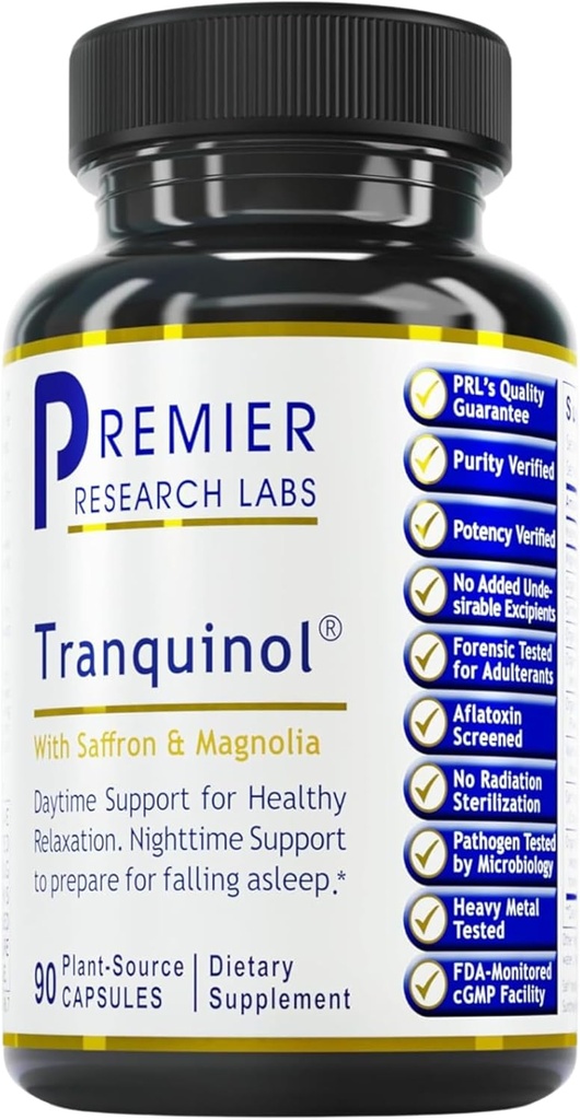 Premier Research Labs Tranquinol - Natural Sleep Aid Supplement for Deep Sleep Support and Calm Mind | Magnesium, Turmeric, Lemon Balm & Saffron Extract - Pure Vegan - 90 Plant-Source Capsules