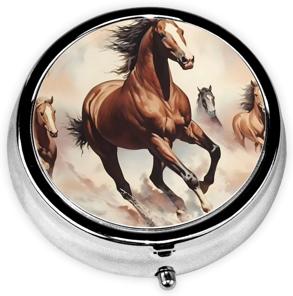 ピルボックス、財布&ポケットのための小さな丸薬ケース、かわいい薬のオルガナイザー旅行ピルボックス、ビタミン、薬、魚油、サプリメントを保持するためのポータブルピルコンテナホルダー、パンシングブラウンホース