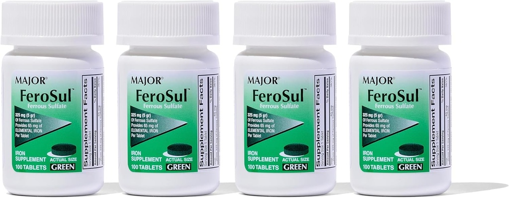 主要なFerosul - 元素鉄の65mgの鉄硫酸塩325mgのタブレット-女性のための鉄の補足、人-緑- 100の計算(4のパック)