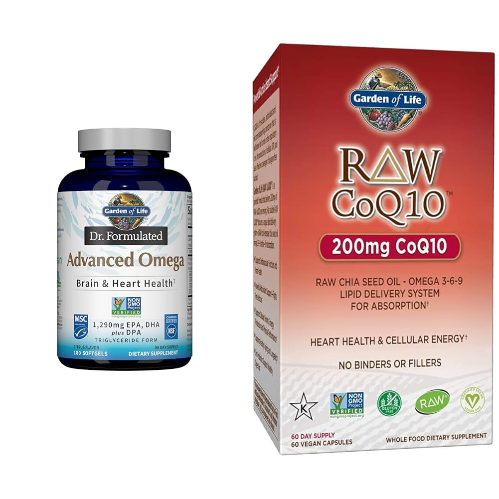 生命の庭 Dr. 配合高度なオメガ魚油 - レモン、1,290mg EPA、DHA + DPA & ベジタリアンオメガ3 6 9サプリメント - 生のCoQ10チアシード油全食品栄養