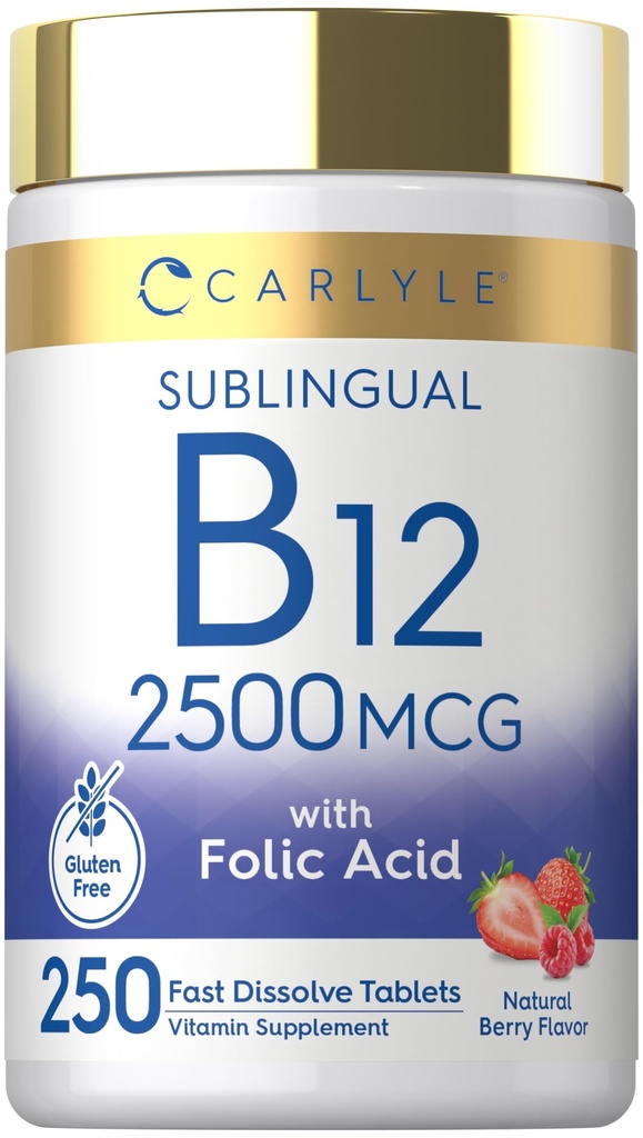 カルライルビタミンB12サブリンガル2500mcg | 250高速解体錠 | シナノコバラミンサプリメント アダルト向け葉酸 | 天然ベリー味 | ベジタリアン・非GMO・グルテンフリー