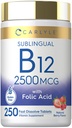 カルライルビタミンB12サブリンガル2500mcg | 250高速解体錠 | シナノコバラミンサプリメント アダルト向け葉酸 | 天然ベリー味 | ベジタリアン・非GMO・グルテンフリー