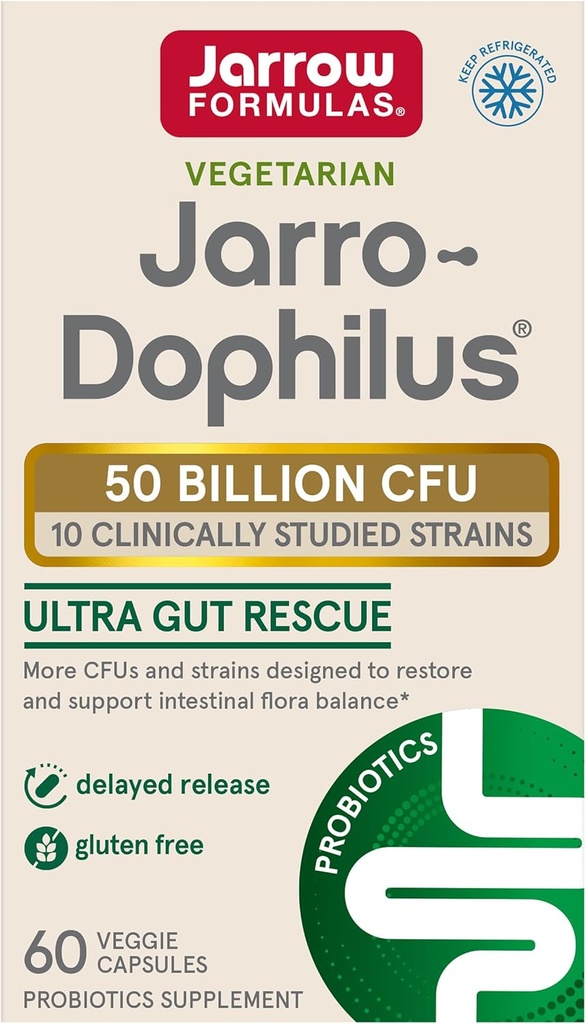 Jarrow Formulas Jarro-Dophilus Ultra - 50 Billion Viable Organisms Per Serving - 60 Delayed Release Veggie Caps - Restores, Protects & Maintains Intestinal Flora - 60 Servings