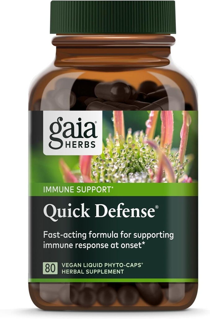 Gaia Herbs Quick Defense - Fast-Acting Immune Support Supplement* - Echinacea, Black Elderberry, Ginger & Andrographis - 80 Vegan Liquid Phyto-Capsules (8-Day Supply)