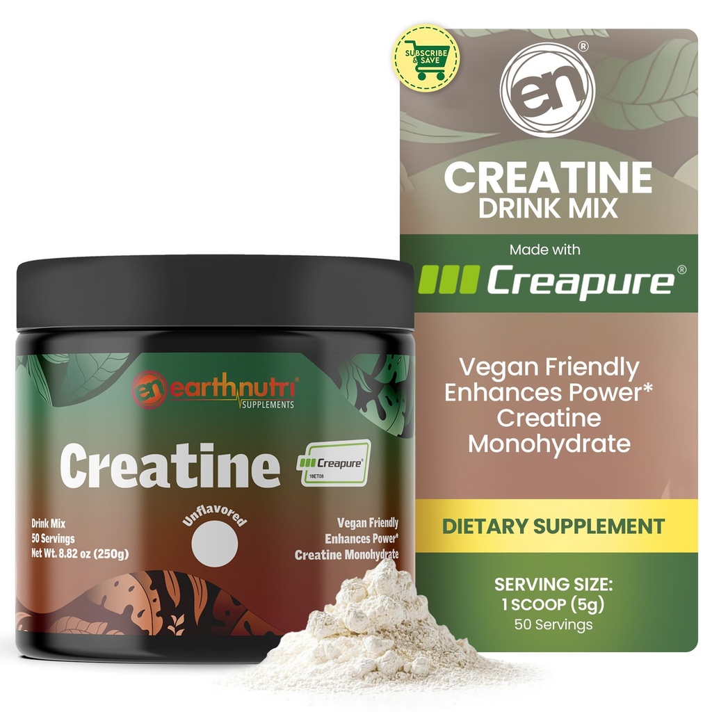EarthNutri のクレアチンの Monohydrate の粉-筋肉強さのための純粋なクレアチンの補足、強さ及び性能–非 GMO、砂糖なし、無添加–人及び女性のために、非風味250g