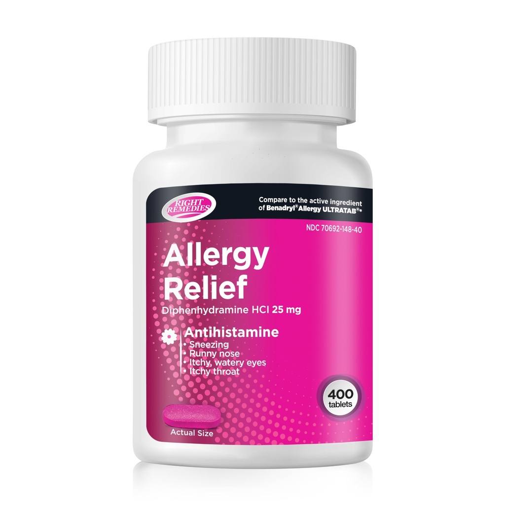 アレルギーの救助の抗ヒスタミン、Diphenhydramine HCl 25mgの一般的なUltratabsは、季節的な屋内か屋外の上部の呼吸器アレルギー、400の計算を取り除きます