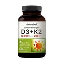 NatureBellのビタミンの倍の強さD3 + K2-240のSoftgels - 10,000のIUのビタミンD及び200mcg K2 -骨の強さ、免疫機能及びカルシウム吸収サポート* - ココナッツ油の注入