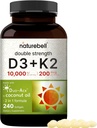 NatureBellのビタミンD3 10,000 IU + K2 200 mcg、240 Softgels | ココナッツオイルで毎日の高い効力の方式 | 骨、心及び免疫サポート | MK-7 フォーム | GMO