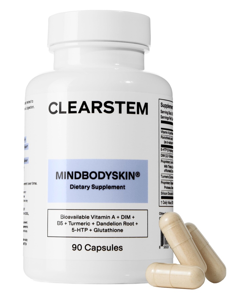 CLEARSTEM - MINDBODYSKINホルモンのアクネの補足(5-HTP) - 自然なDIMの補足 - スキン ケアのビタミン - ホルモンのバランス、酸化防止剤 - グルテンフリーグルテン - 30のサービング、90のカプセル