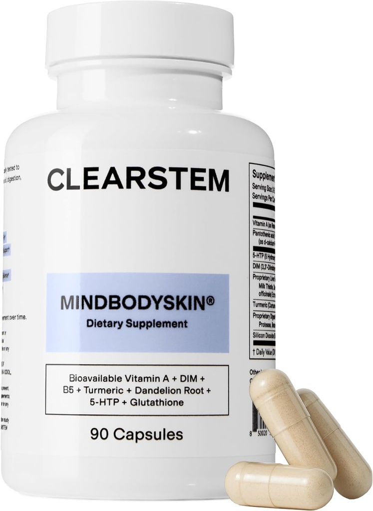 CLEARSTEM - MINDBODYSKINホルモンのアクネの補足(5-HTP) - 自然なDIMの補足 - スキン ケアのビタミン - ホルモンのバランス、酸化防止剤 - グルテンフリーグルテン - 30のサービング、90のカプセル