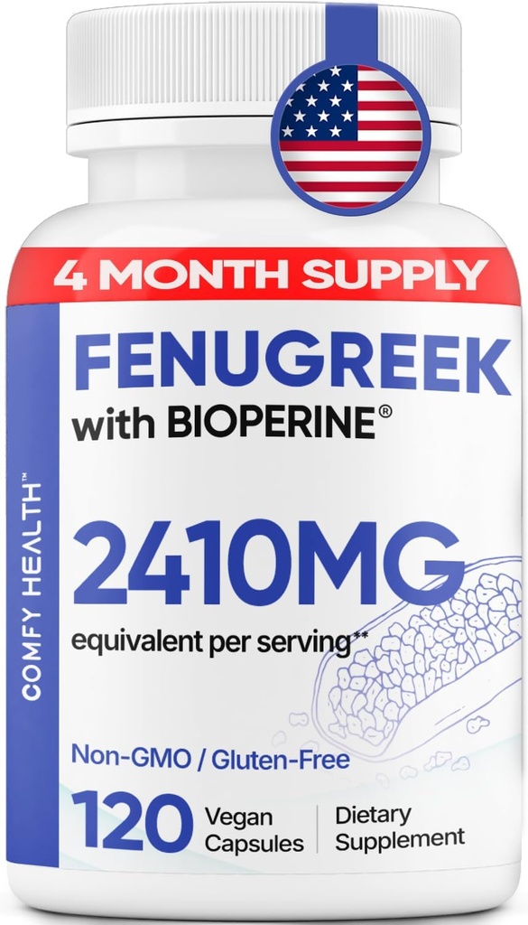 Fenugreekのカプセル、カプセルごとの2410mg、120の計算、優秀な吸収のためのBioperineのFenugreekの丸薬、非GMOのグルテンフリーのフェヌグリークの種エキスの補足、フェノグレコのCapsulas