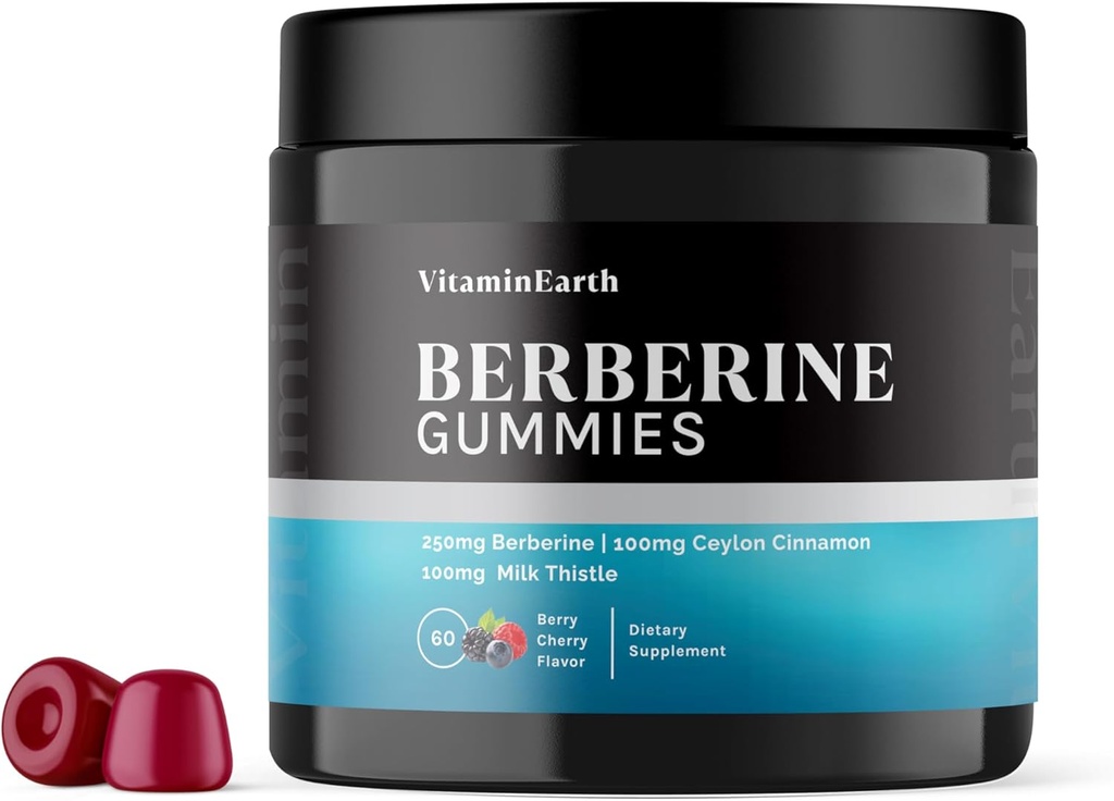 Berberine Gmmies with Berberine HCL, Ceylon Cinnamon & Milk Thistle for Immune and Metabolism サポート - ベリーチェリーフレーバー - 60 カウント