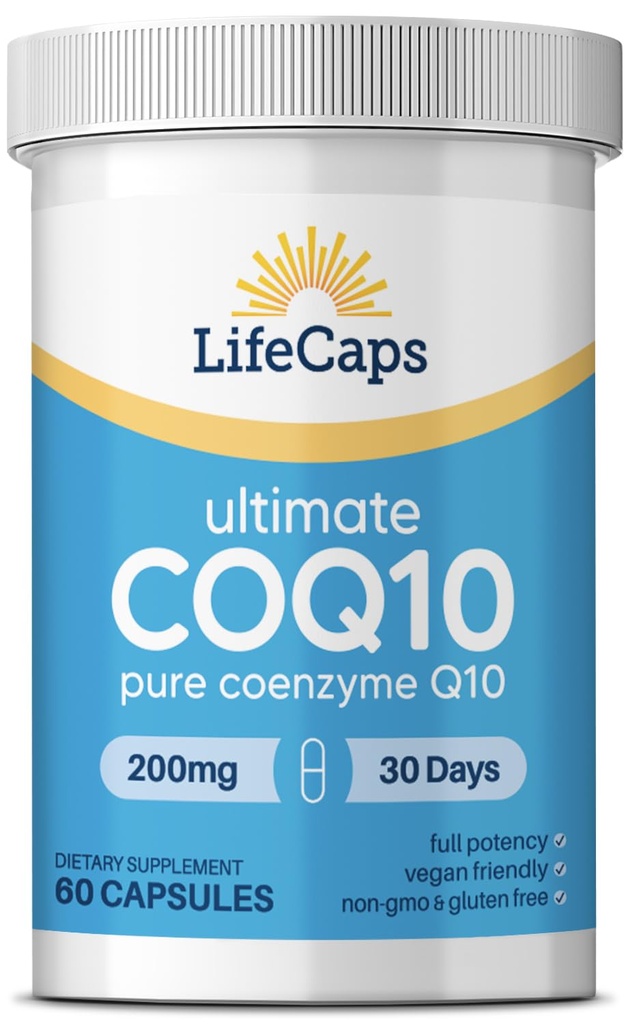 LifeCaps CoQ10 200mg - 究極のCoQ10 - 超高吸収Q10サプリメント - 60カウント