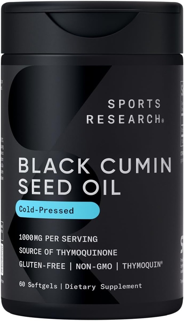 スポーツリサーチブラックシードオイル1000mg | 3%のチモキノンの冷間プレスニゲラサティバオイル | 非GMO、グルテンフリーサプリメント - 60 大人の液体ソフトジェル