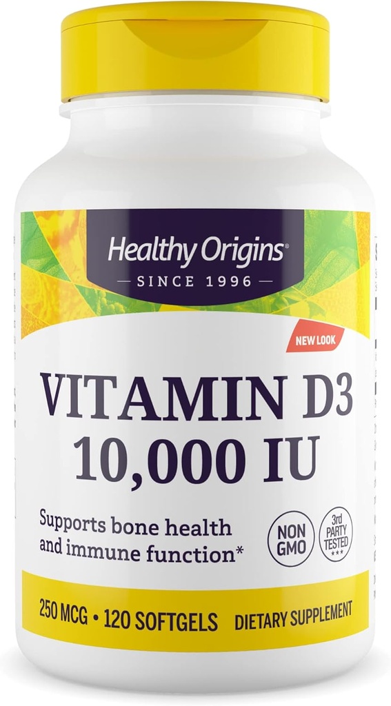 健康な起源 ビタミンD3 10,000 IU (非GMO、高い効力、骨サポート、免疫サポート、グルテンフリーグルテン)、120 Softgels