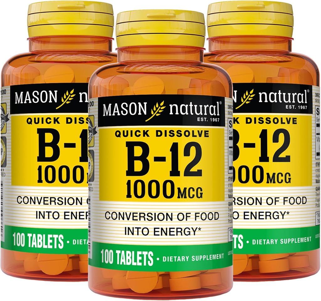 MASON NATURAL B,12 1000 mcg クイックディスソルブ, 300 食品のエネルギーへの健康的な変換のための日の供給 (3 パック)