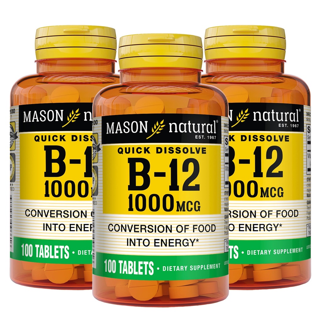 MASON NATURAL B,12 1000 mcg クイックディスソルブ, 300 食品のエネルギーへの健康的な変換のための日の供給 (3 パック)