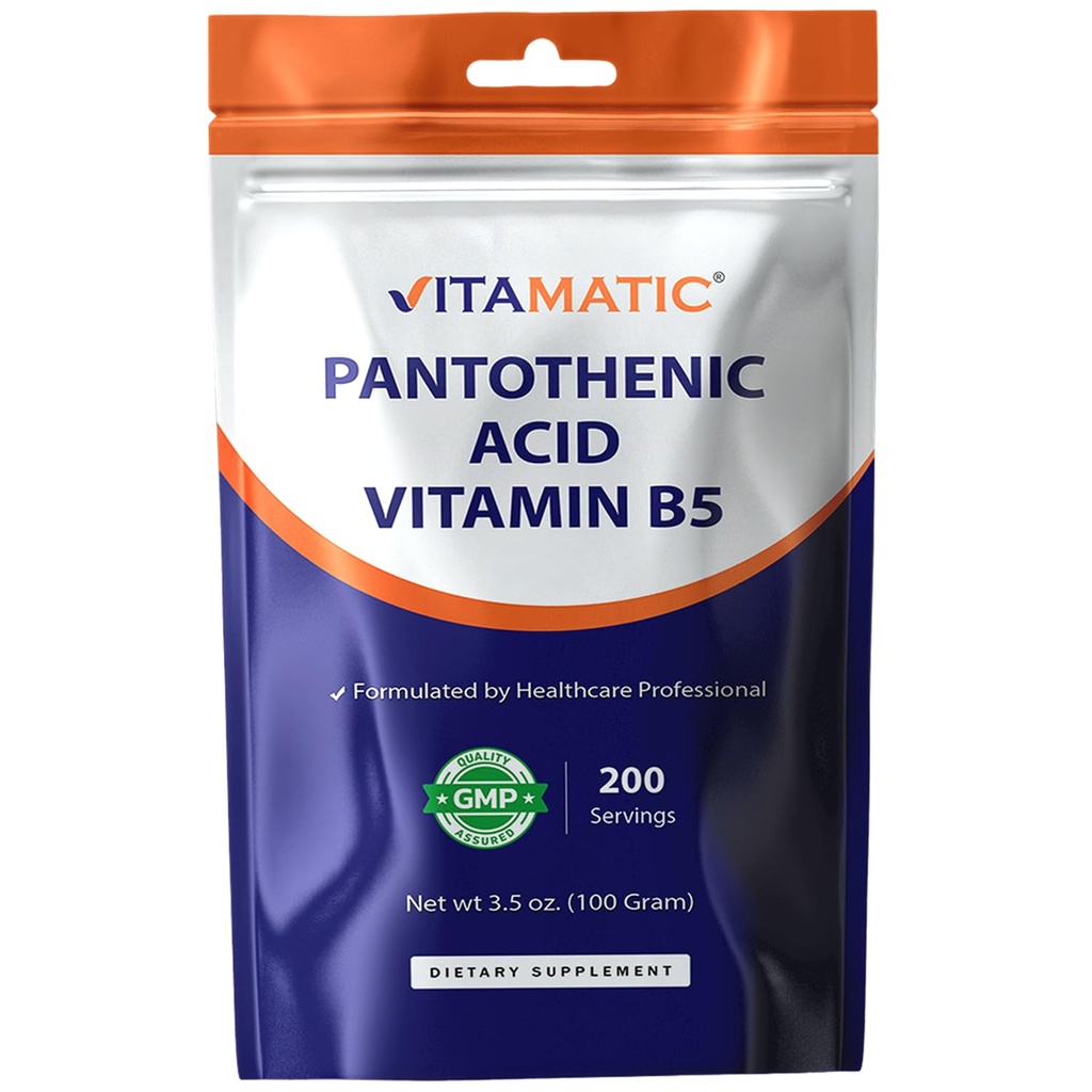 Vitamaticパントテン酸ピュアパウダー500mg/サービング - 100グラム - また、コールされたビタミンB5-200サービング