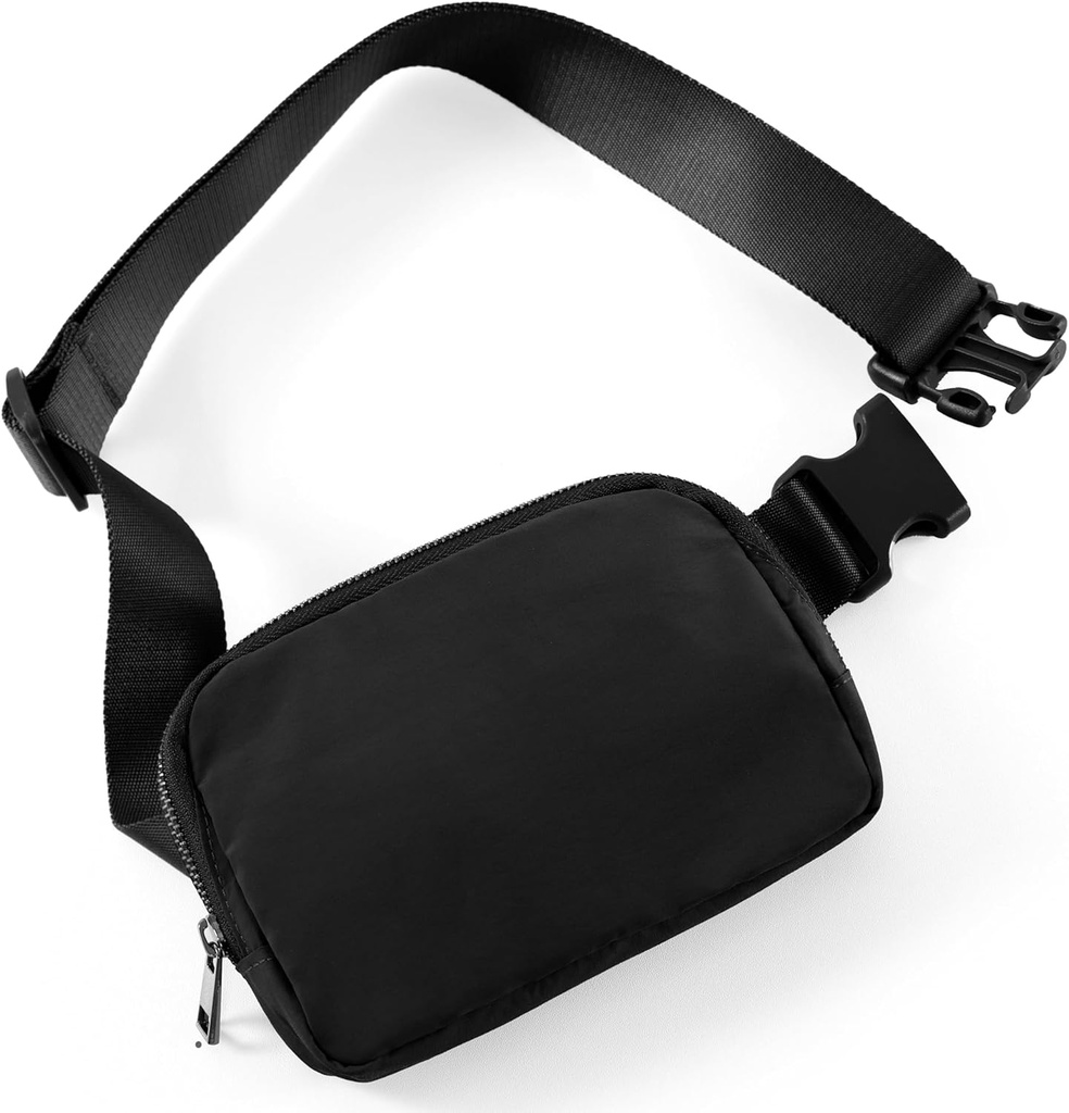 ODODOS Unisexの調節可能な革紐が付いている小型ベルト・バッグ ワークアウトの連続した走行のハイキングのための小さいFannyのパック、黒