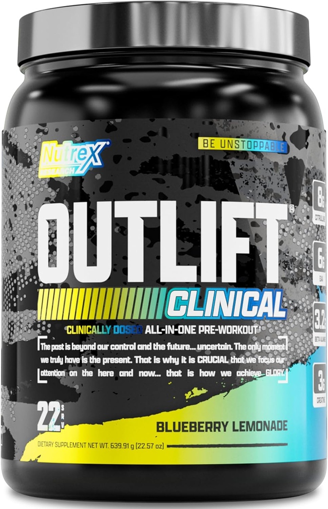 Nutrex Research Outlift 臨床的には、クレアチン、シトルリン、EAA | エネルギー、性能、男性と女性のためのポンププレワークアウトサプリメント(22 人給、ブルーベリーLemonade)