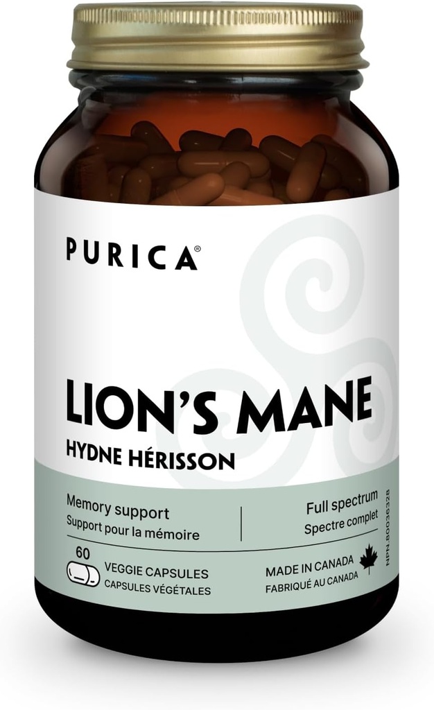 PURICA - ライオンのマネマイクロマッシュルームマッシュルーム、60 ビーガンカプセル - 認知健康を促進する - 焦点とメモリサポート