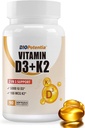 Vitamin D3 K2 (MK7) Softgel Supplement, Vitamin D3 5000 IU & K2 100MCG with MCT Oil Supplement, Immune Support, Bone & Teeth Health, Gluten-Free, Non-GMO|90 Softgels