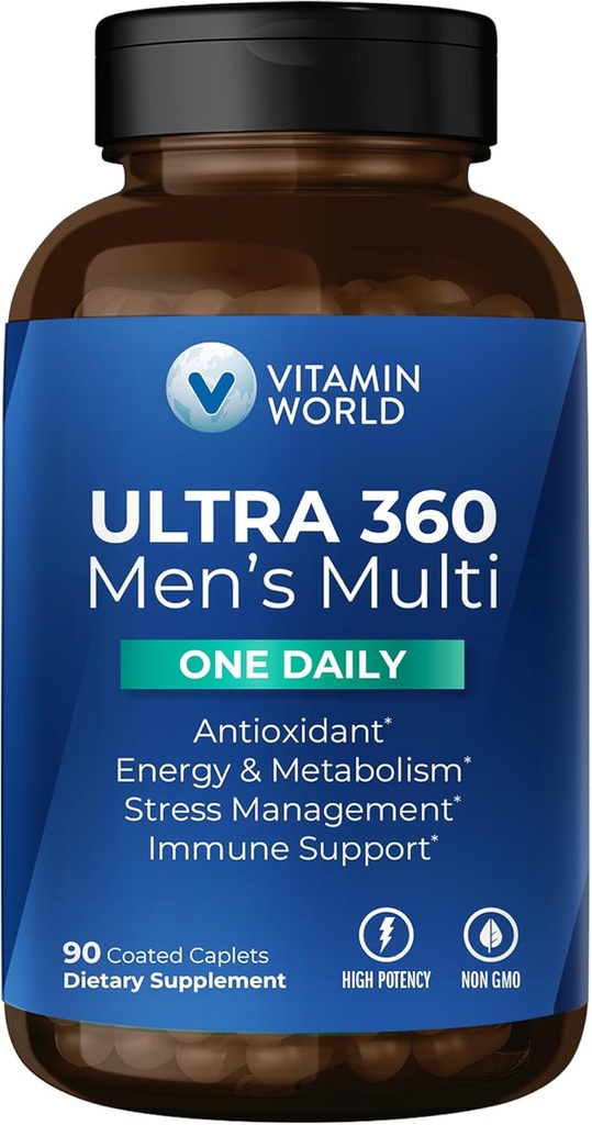 男性のためのビタミン世界超360のMultivitamin 1日、ミネラル、ハーブ及び酸化防止剤、ビタミンA、C、D、エネルギー及び免疫サポートのためのE及び亜鉛が付いている人のMultivitamin、90のカプレット